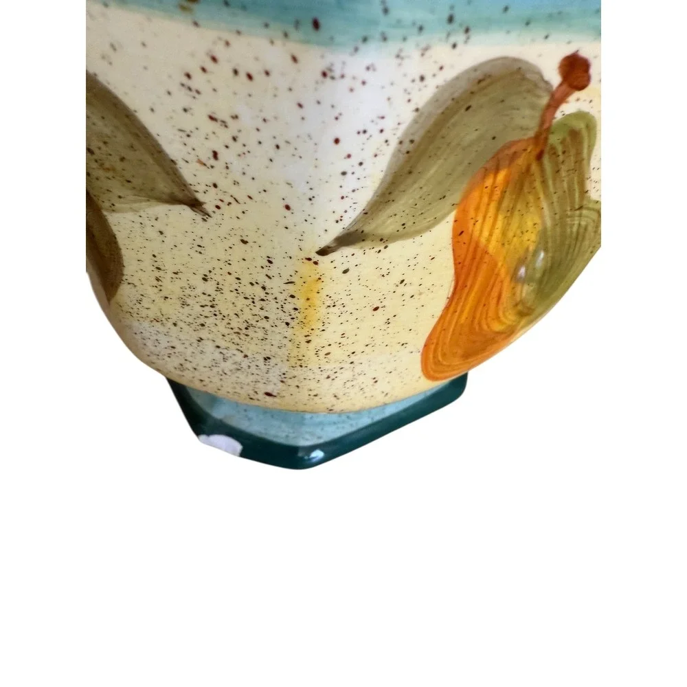 Set of 4 Medici‎ Hand-painted Ceramic Canisters w/ Lids Fruit & Scroll Pattern
